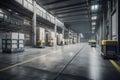 automated warehouse with AGVs moving autonomously to transfer boxes AI generated