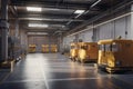 automated warehouse with AGVs moving autonomously to transfer boxes AI generated