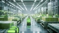 Automated Warehouse with Autonomous Robot and Green Lighting Royalty Free Stock Photo