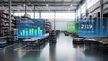 Automated warehouse showcases throughput rate and outgoing shipments with robotic carts Royalty Free Stock Photo