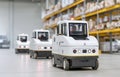 Automated warehouse featuring self-driving vehicles, modern robotics in logistics, cutting-edge innovation technology Royalty Free Stock Photo