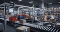Automated Warehouse Interior Scene Featuring Conveyor Belts Boxes And Workers Modern Logistics Operation Concept Industry 40 Royalty Free Stock Photo
