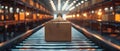 Automated Warehouse Rhythm: Solo Box on Conveyor. Concept Warehouse Efficiency, Conveyor Systems, Royalty Free Stock Photo