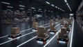 Automated Warehouse with Robotic Pallet Movers and Cardboard Boxes logistics automation Royalty Free Stock Photo