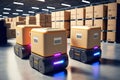 Automated warehouse with robots and machines working together to process and store goods. Generative AI