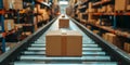 Automated warehouse system handling cardboard boxes for efficient ecommerce distribution logistics.