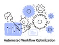 Automated workflow optimization concept with gears person interacting with controls blue accents minimalist design