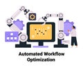 Automated workflow optimization robotic arms technology concept person interacting with computer gears diagrams digital