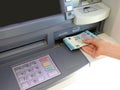 automatic ATM to withdraw money in European 20 Euro banknotes in Royalty Free Stock Photo