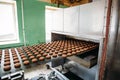 Automatic bakery production line with sweet cookies on conveyor belt equipment machinery in confectionary factory workshop