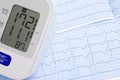 Automatic blood pressure meter on cardiogram graph background Royalty Free Stock Photo