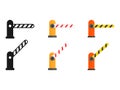 Automatic car barrier icon set. Open and closed barrier collection in flat style.