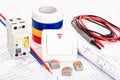 Automatic circuit breakers, copper single core cable. Accessories for safe and secure electrical installation. Electrical