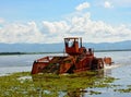 Automatic cleaning ship are removing water hyacinth in marsh