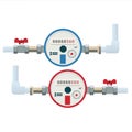 Automatic cold and hot water meters. Flat vector icon.