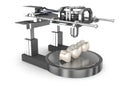 Automatic Dental 3D printer performs product creation. Digital dentistry concept. 3D Illustration