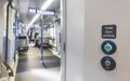 Automatic door occupied lavatory toiled open and close button on train in UK.