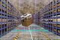 Automatic drone working in warehouse to picking product and parcel box and puting at shelf or rack in warehouse
