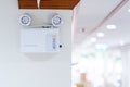 Automatic EMERGENCY LIGHT in hospital is charging and power pluging on the wall that ready to use when the power went out