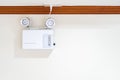 Automatic EMERGENCY LIGHT in hospital is charging and power pluging on the wall that ready to use when the power went out Royalty Free Stock Photo