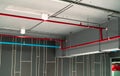 Automatic fire sprinkler safety system and red water supply pipe. Fire Suppression. Fire protection and detector. Fire sprinkler