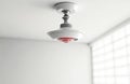 Automatic fire sprinkler system on ceiling. Emergency equipment for building protection. Fire safety technology concept. Red Royalty Free Stock Photo