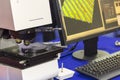 Automatic high technology and precision 3d measuring laser microscope with objective lenses and computer on table for industrial