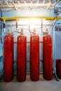 Automatic industrial fire extinguishing system. CO2 fire extinguishers connected with pipeline Royalty Free Stock Photo