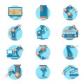 Automatic Industrial Robot Icons Set