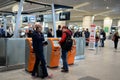 Automatic machines for self check-in for a flight at the terminal of the Domodedovo International Airport in Moscow Royalty Free Stock Photo