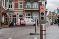 Automatic metallic bollard with red light