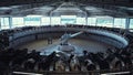 Automatic milking carousel modern dairy farm facility. Modern parlour interior. Royalty Free Stock Photo