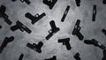 Automatic 9mm. Handgun pistol on cement wall background. Pistols on concrete wall. Animation