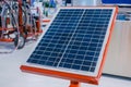 Automatic photovoltaic solar panel working at modern technology exhibition