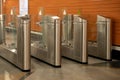 Automatic pivoting turnstiles, access control system and ticket control of passengers, entrance to the platform of a railway stati Royalty Free Stock Photo