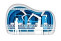Automatic production conveyor belt with industrial robotic arms, line operator. Vector illustration in paper art style.