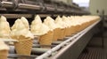 Automatic production line of icecream. Ice-cream dairy factory. Royalty Free Stock Photo