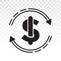 Automatic recurring payments or billing cycle line art icon for apps and websites