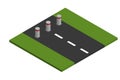 Automatic retractable bollards limiting traffic on the city road. Vector isometric illustration. Royalty Free Stock Photo