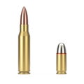 Automatic Rifles 7.62 mm Caliber and 9 mm Metal Gun Bullet. 3d Rendering