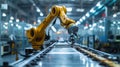 automatic robot arm on production line factory in warehouse assembly