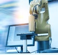 Automatic robot in assembly line working in factory Royalty Free Stock Photo