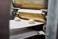 Automatic roti making machine at Gurudwara Bangla Sahib temple, automatic cooking of chapati