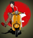 automatic scooter front view japanese anime background