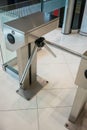 Automatic silver metallic security turnstile station