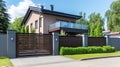 Automatic sliding doors with wood texture in the cottage Royalty Free Stock Photo