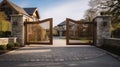 Automatic sliding doors with wood texture in the cottage Royalty Free Stock Photo