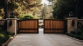 Automatic sliding doors with wood texture in the cottage Royalty Free Stock Photo