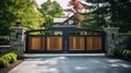 Automatic sliding doors with wood texture in the cottage Royalty Free Stock Photo