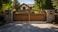 Automatic sliding doors with wood texture in the cottage Royalty Free Stock Photo